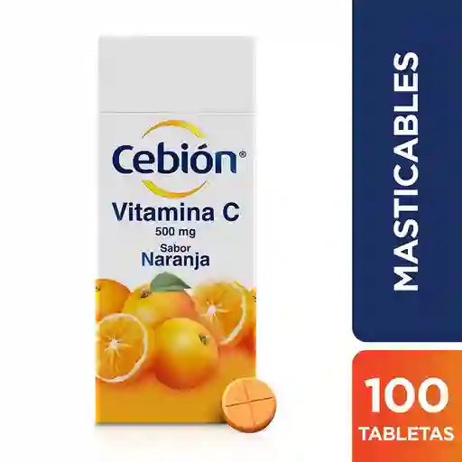 Cebión tabletas Masticables de Vitamina C sabor a Naranja con 100 unidades
