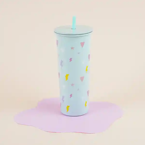 Vaso de Acero Inoxidable Con Pitillo Menta 800 mL Miniso