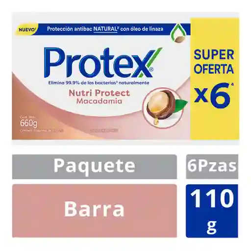 Protex Jabón Antibacterial Nutri Protect Macadamia Barra 110g x6