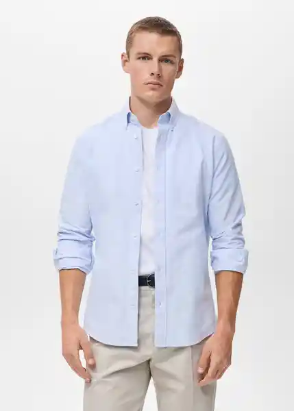 Camisa Oxford Celeste Talla M Hombre Mango