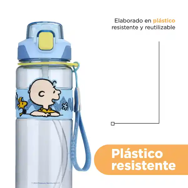 Botella de Plástico de Con Correa Snoopy Azul 800 mL Miniso