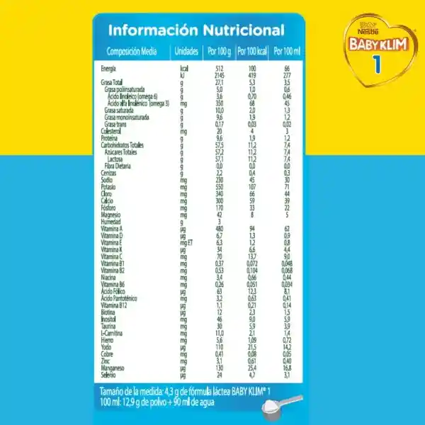 Fórmula infantil BABY KLIM 1 x 800g