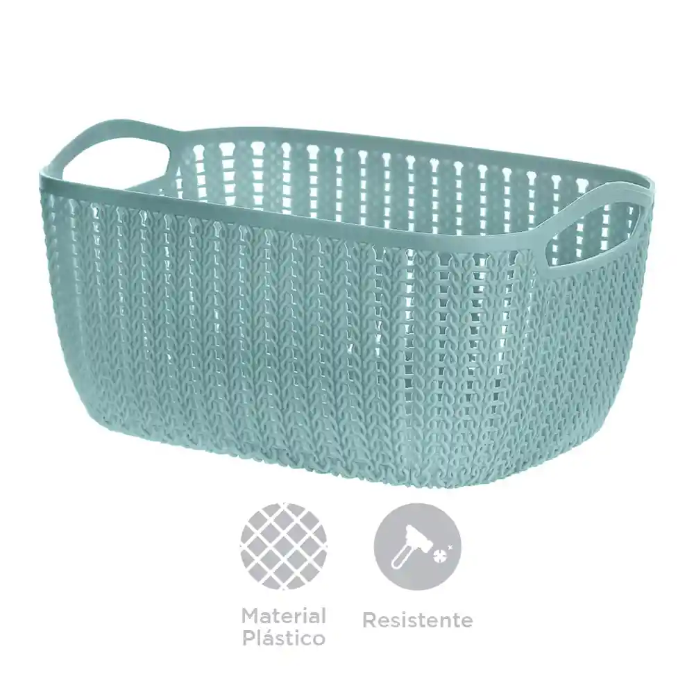 Miniso Caja de Almacenamiento Rectangular Trenzado Pequeña Azul