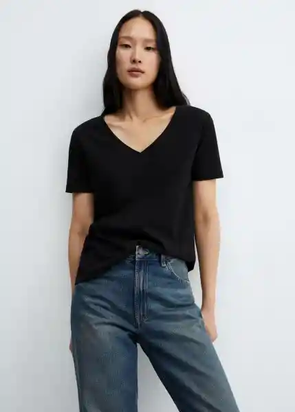 Camiseta Chalapi Negro Talla L Mujer Mango