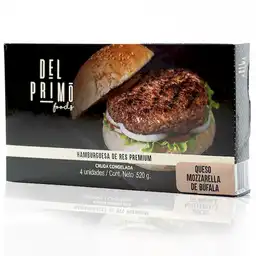 Del Primo Foods Hamburguesa de Res Premium con Mozzarella Bufala