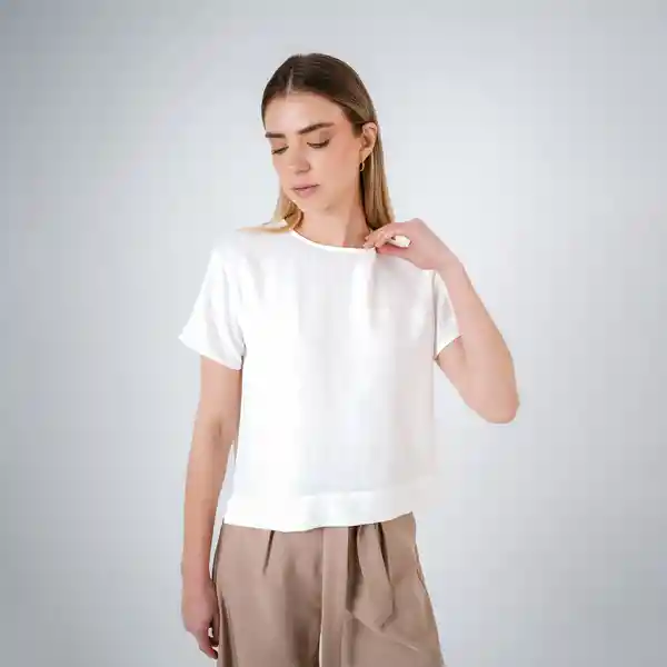 Blusa Manga Corta Escote Redondo Blanco M Fuera de Serie