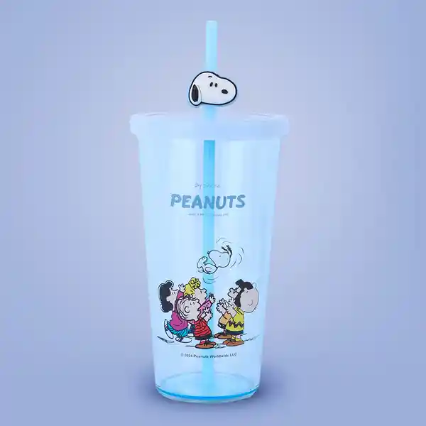 Botella de Plástico de Con Pitillo Snoopy Azul 600 mL Miniso