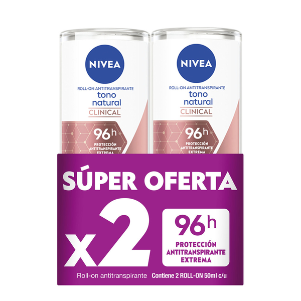 Desodorante Nivea Roll On Clinical Tono Natural 50ml x 2 Unidades