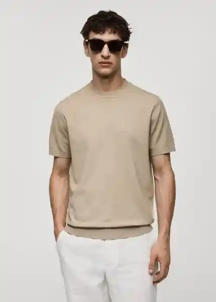 Camiseta Tricot Arraona Beige Talla L Hombre Mango