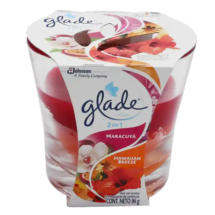 Glade ambientador vela maracuya y hawaiian breeze, 96gr