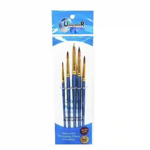 Unicolor Set De Pincel Sintético Redondo x 5 Unidades