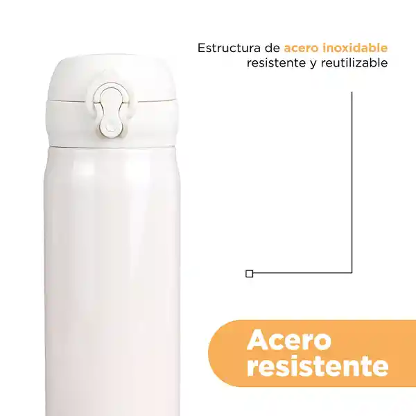 Termo Clásico Tapa Automática Removible Blanco 450 mL Miniso