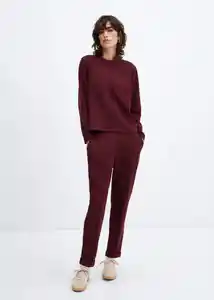 Pantalón Pique Burdeos Talla 24 Mujer Mango