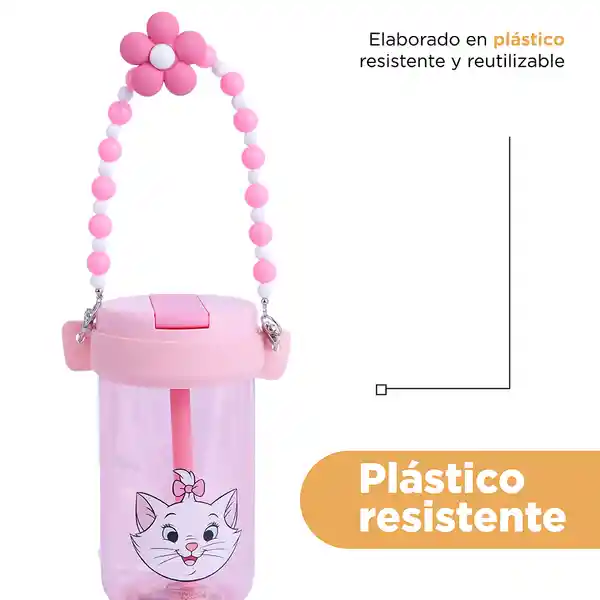 Vaso de Plástico Disney Cat Con Correa Con Cuentas Rosa Miniso