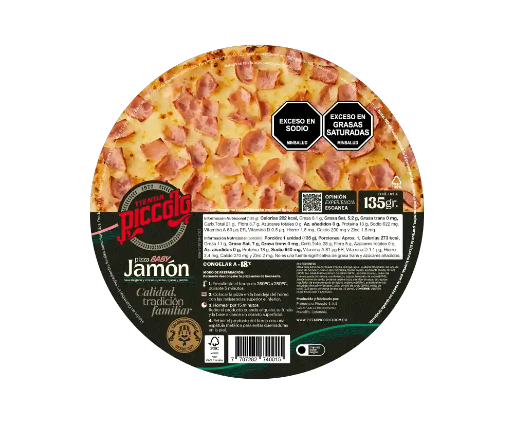 Piccolo Pizza Congelada de Jamón