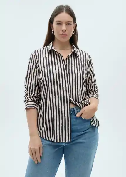 Camisa Basic Crudo Talla L Mujer Mango