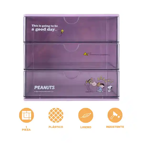 Organizador de Plástico Con Cajones Snoopy Morado Miniso