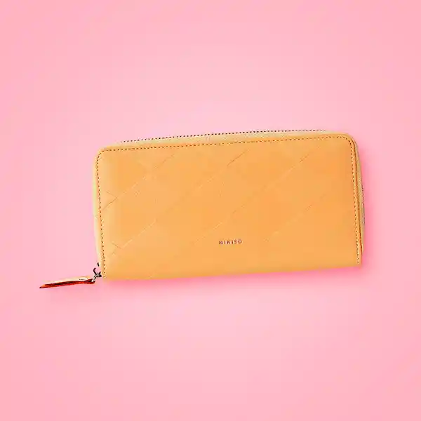 Cartera Para Mujer Larga de Rombos en Relieve Amarillo Miniso