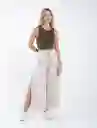 Pantalón Tira Amarrar Frente Crudo Beige Claro Talla M Mujer Naf Naf