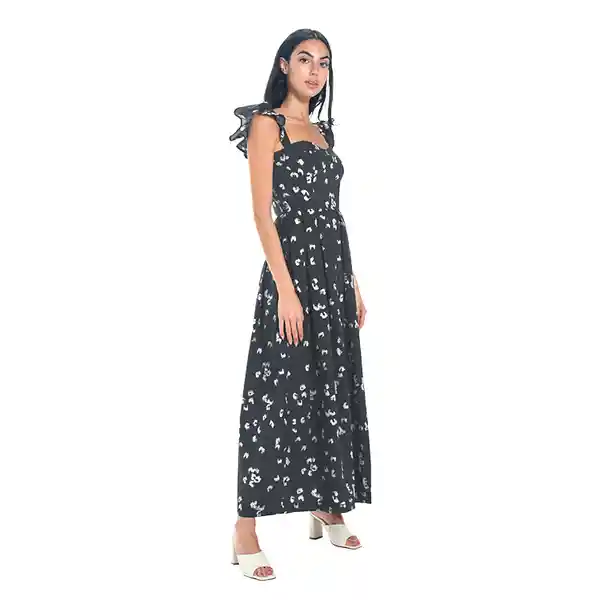 Vestido Floral Liso Negro Talla S