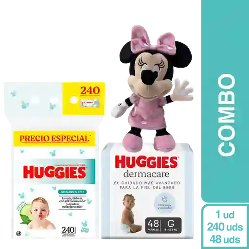 Combo Pañal Huggies 3/G +Toallita Huggies +Disney Peluche Minnie