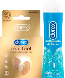 Combo Durex Condon Real Feel + Durex Gel Lubricante Cosquillas