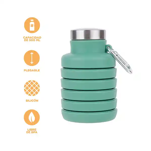 Botella de Silicona de Plegable Color Sólido Verde 500 mL Miniso