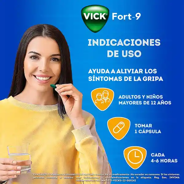 Vick Fort-9 multisintomas gripal con Acetaminofen Clorfeniramina y fenilefrina con 12 cápsulas