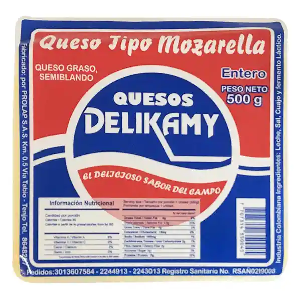 Queso Mozzarella Delikamy Entero