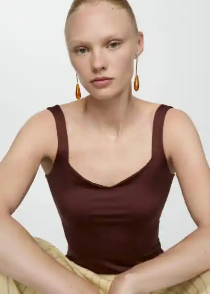 Top Rayo Marrón Talla M Mujer Mango