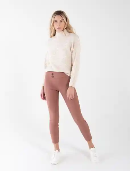 Pantalón Con Pretina Asimétrica Café Coñac Medio Talla 6 Mujer Naf Naf