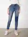 Jean Ajustado Con Parches Índigo Azul Medio Talla 10 Mujer Naf Naf