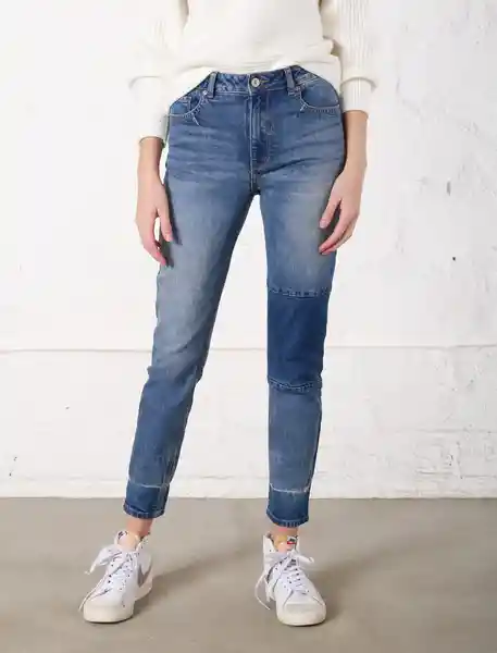 Jean Ajustado Con Parches Índigo Azul Medio Talla 10 Mujer Naf Naf