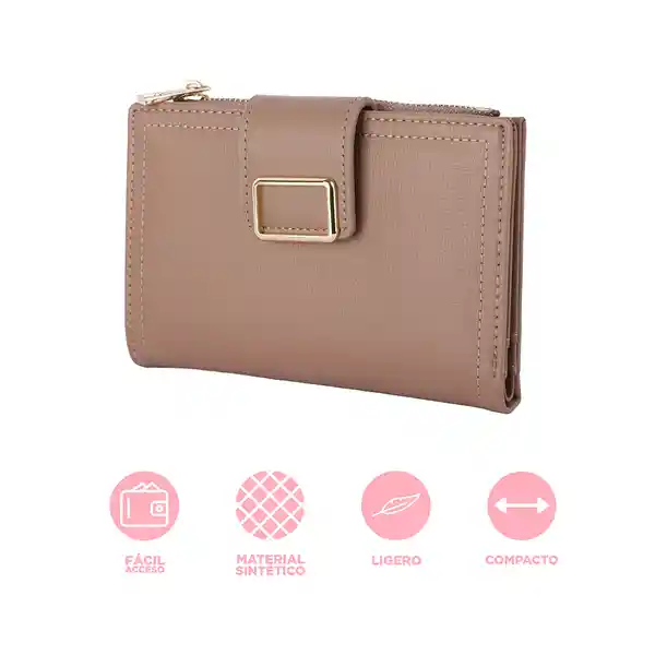 Cartera Para Mujer Mediana Con Hebilla Cuadrada Khaki Miniso