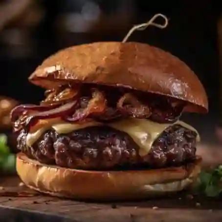 Hamburguesa Cebolla Caramelizada y Jamon