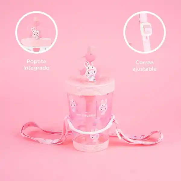 Vaso Plástico Con Correa Rosa 535 mL Serie Sanrio Miniso