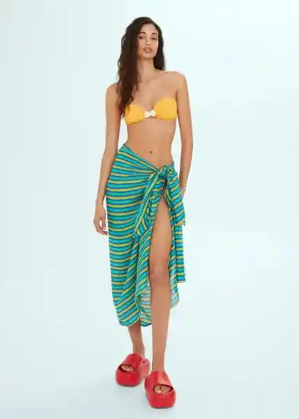 Fular Stripe Verde Talla 99 Mujer Mango