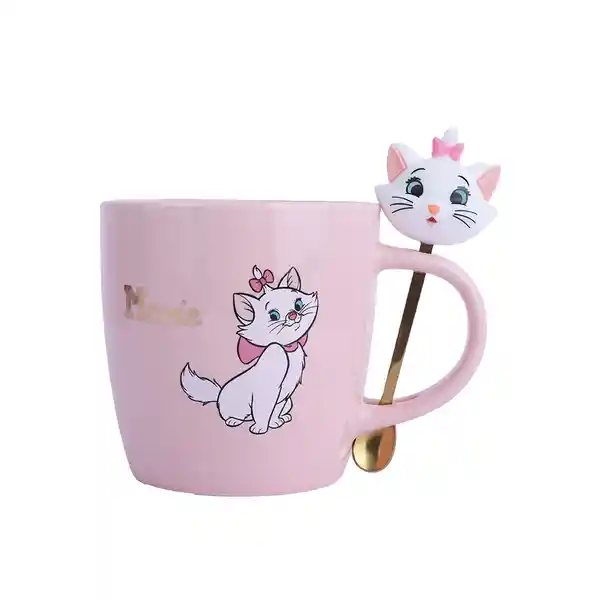 Pocillo Disney Cat Colección de Cerámica Con Cuchara Miniso