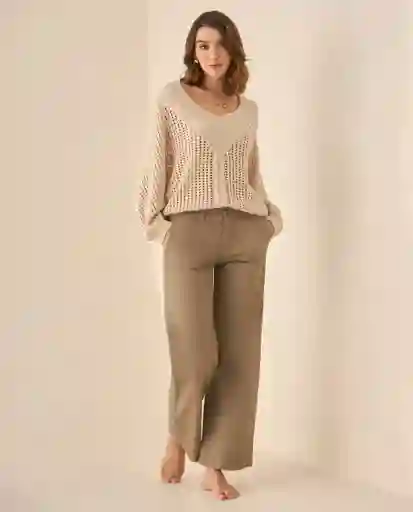 Pantalón Beige Taupe Medio Talla 8 633G013 Esprit