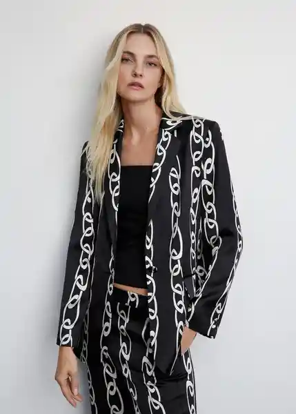 Blazer Americana Chain Negro Talla L Mujer Mango