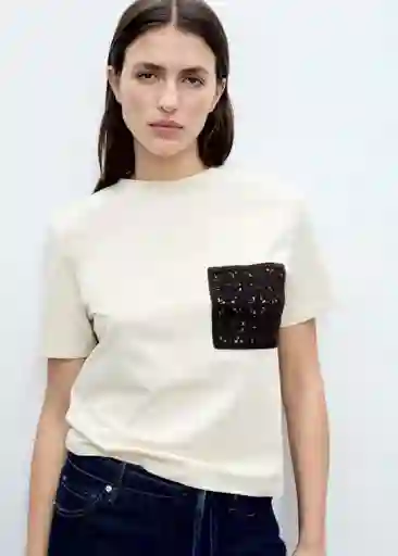 Camiseta Daisy Beige Talla S Mujer Mango