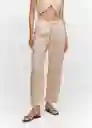 Pantalón Linen Piedra Talla M Mujer Mango