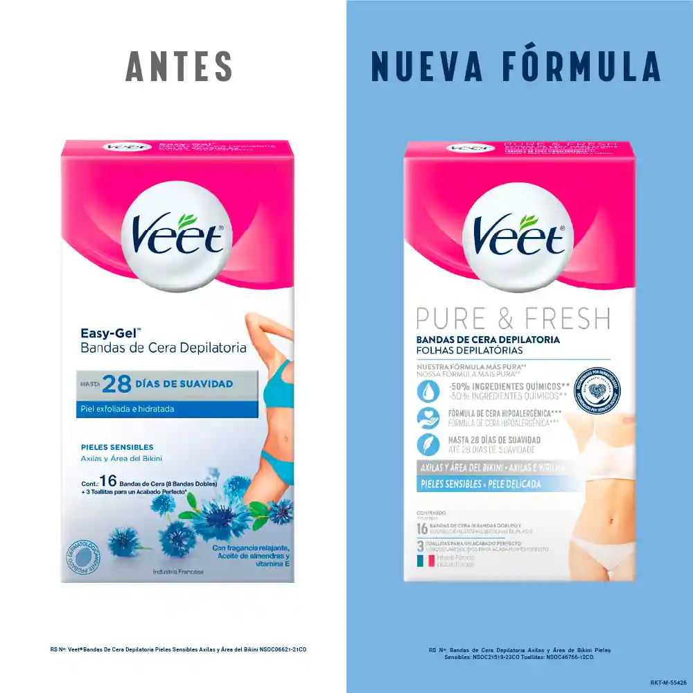 Veet Banda Cera Depilatoria Pure Axilas y Bikini Piel Sensible