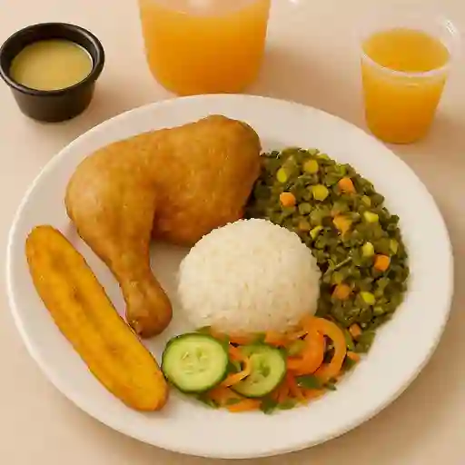 Pollo frito con verdura caliente