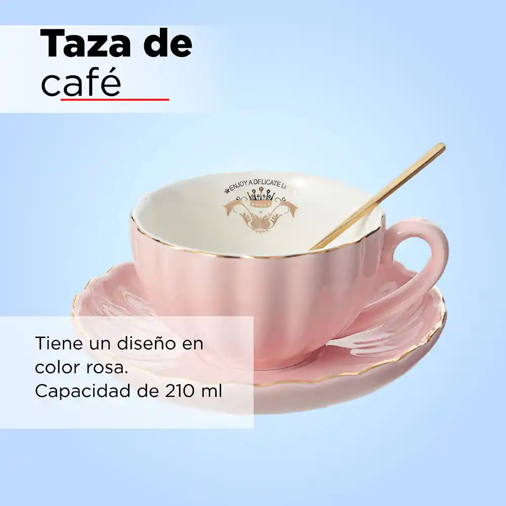 Taza de Cerámica Rosa Con Adornos Dorados Miniso