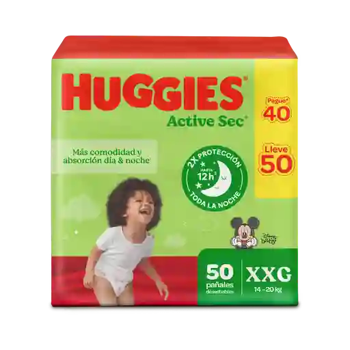 Pañales Huggies Active Sec Etapa 5/XXG PROMO Pague 40 lleve 50 Unidades