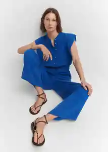 Enterizo Mono Bambula Azul Talla S Mujer Mango