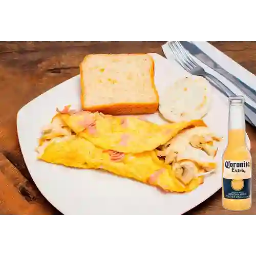 Combo Omelette de Pollo y Champiñón + Corona 210 ml
