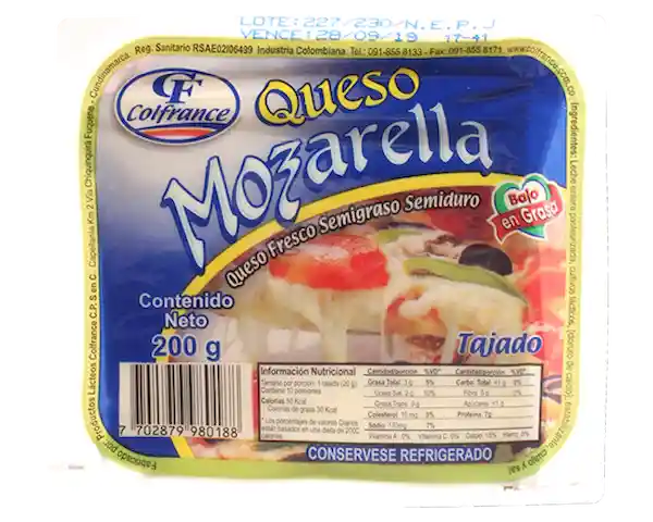 Queso Mozarella Tajado Bajo Grasa