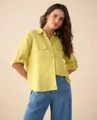 Camisa Amarillo Linaza Medio Talla XS 611G027 Esprit